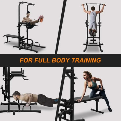 Power Tower Dip Station with Bench & Pull-Up Bar